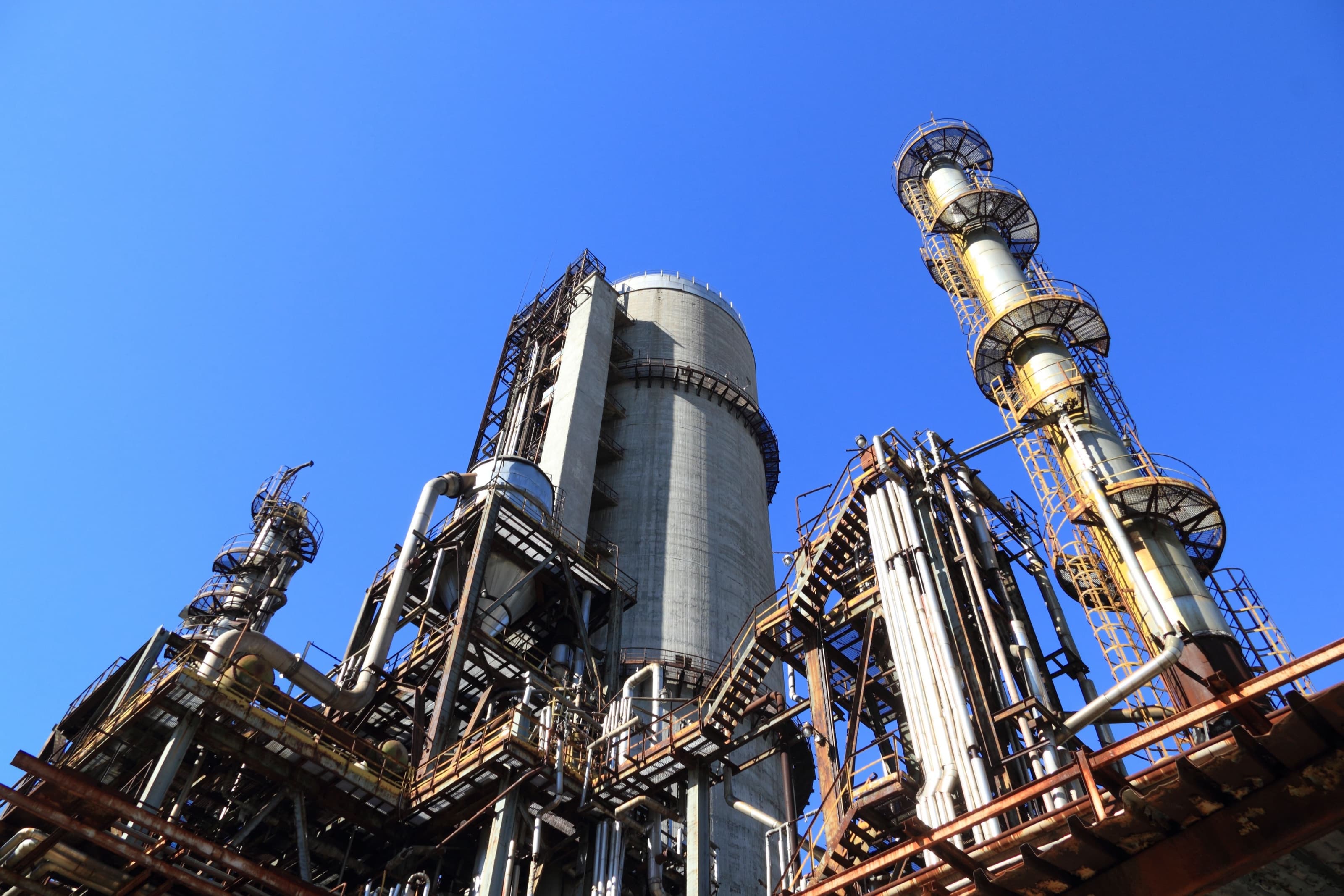 Stainless steel distillation columns at a chemical plant